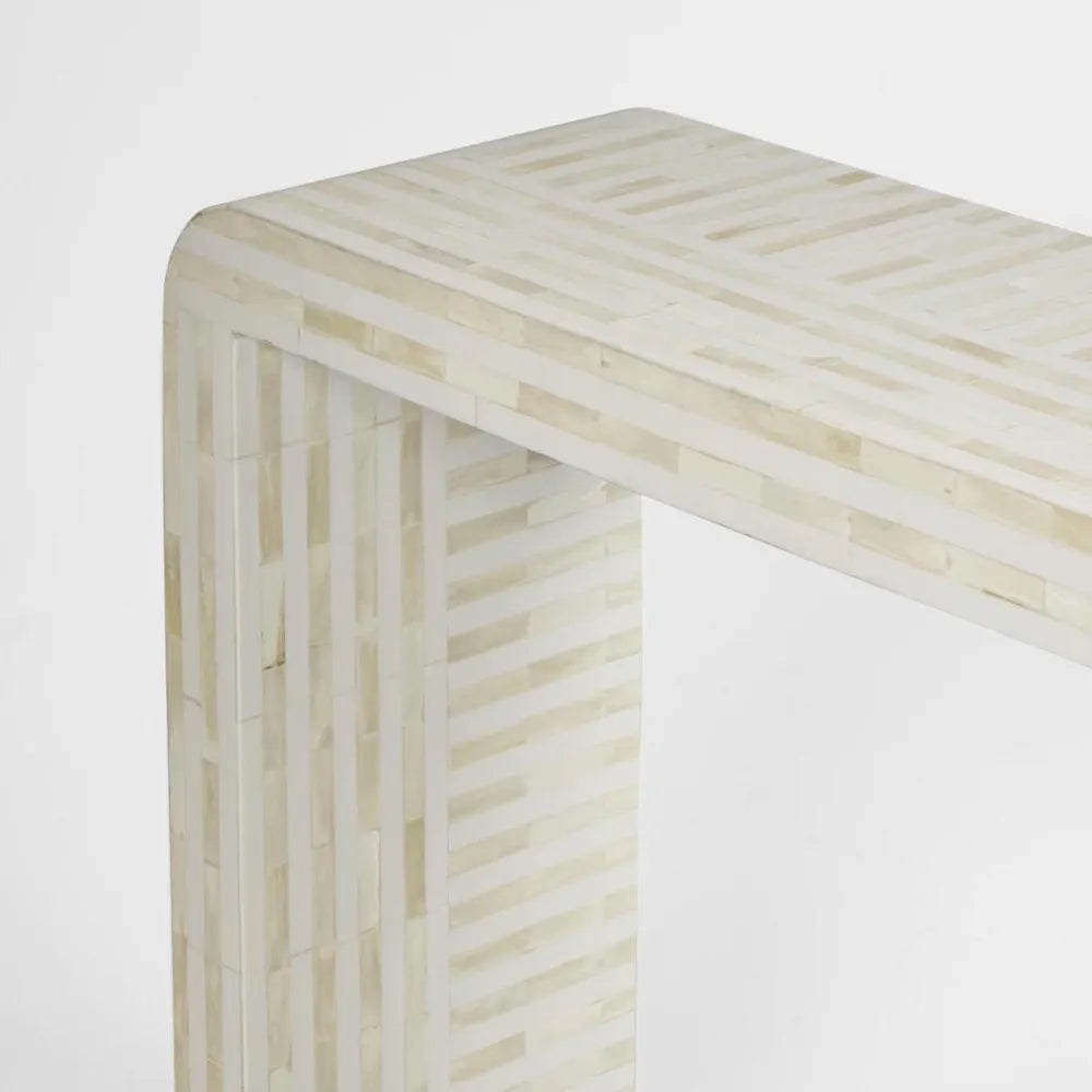 Eloise Bone Inlay Curved Console Table Beige