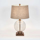 Antique Brass & Glass Lamp with Natural Linen Shad