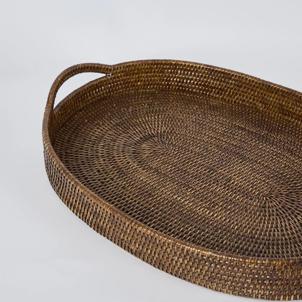 Rattan Oval Tray Antique Brown