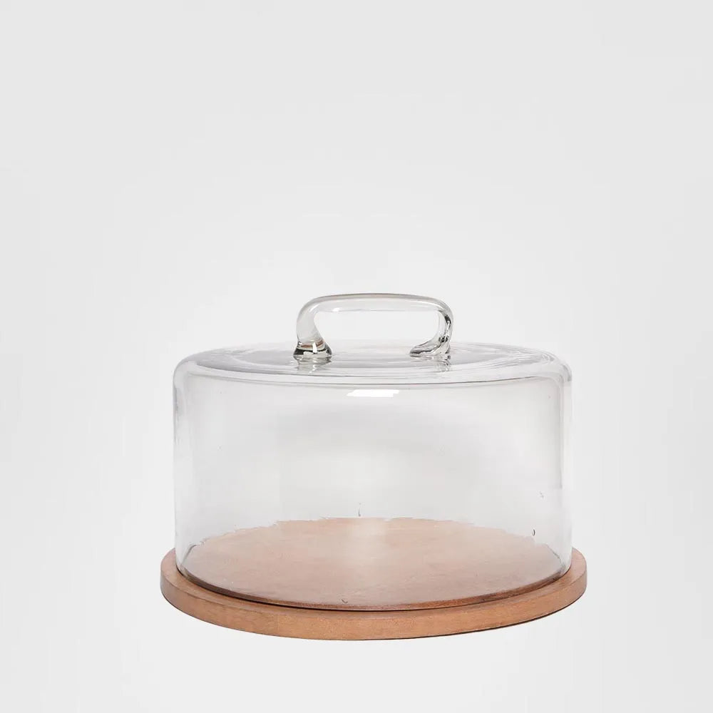 Round Glass Cloche with wood base