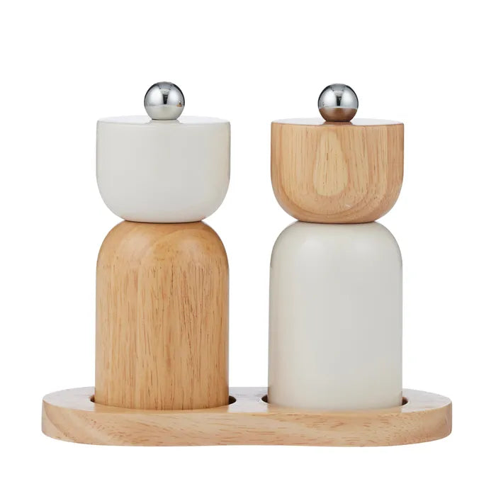 3pc Wood S&P Set 15 x 7.5 x 12cm Ivory