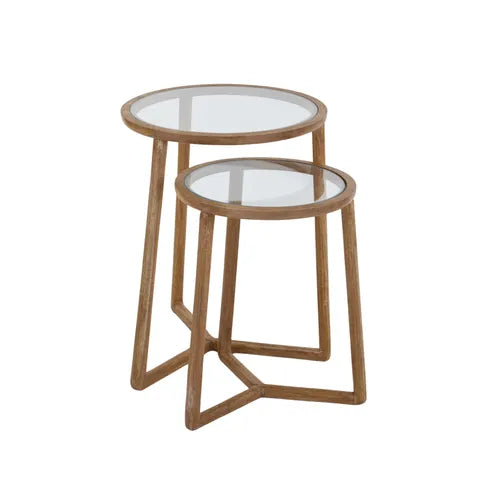 Castello Set of 2 Glass/Wood Tables